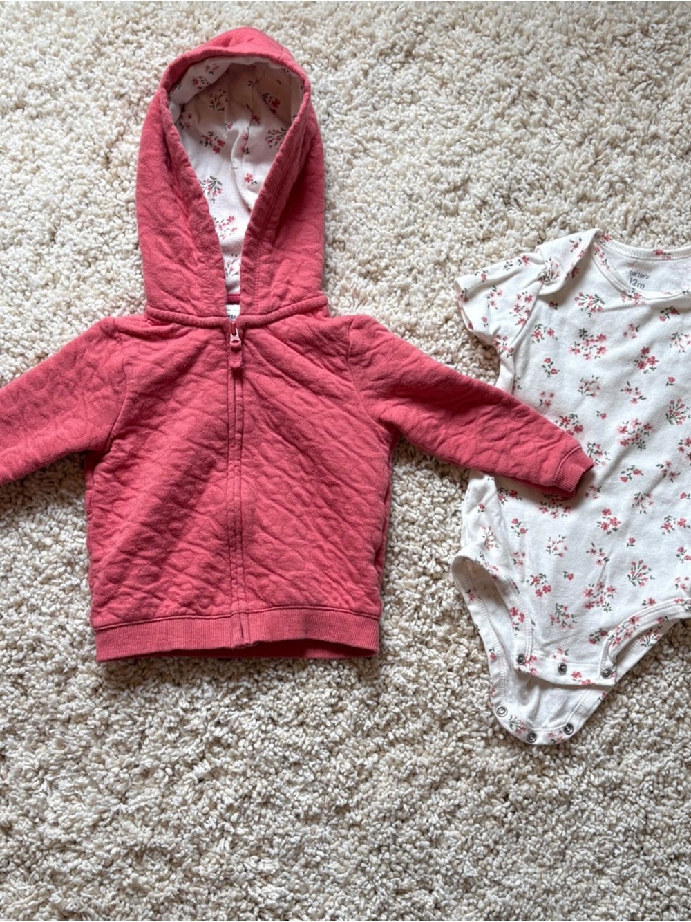 Carter's Baby Girl Hoodie & Floral Bodysuit Set 12M Pink Zip Hoodie Outfit